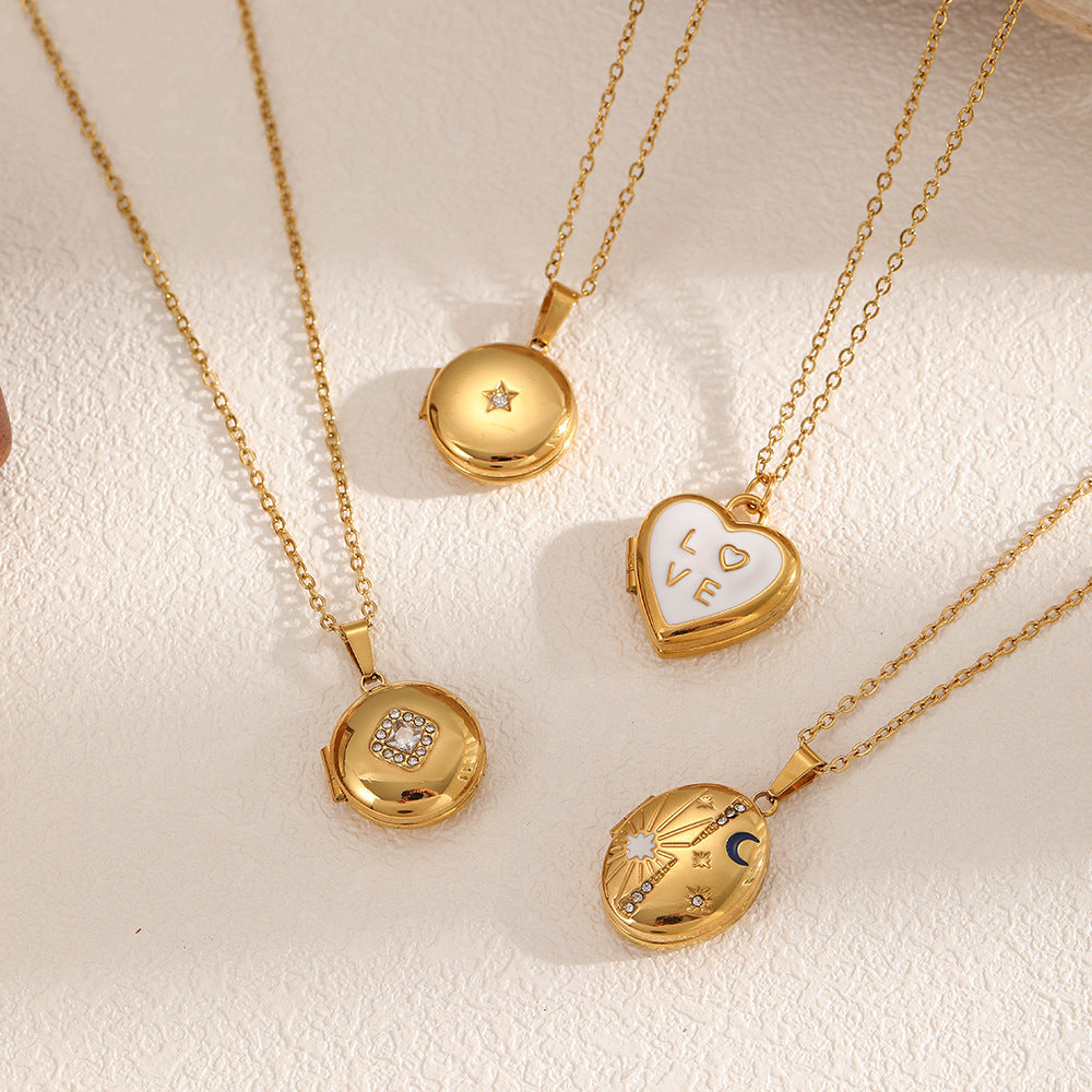 Cross-border AliExpress Stainless Steel Album Necklace Female Personality Niche Design Sense Long Photo Frame Pendant Clavicle Chain