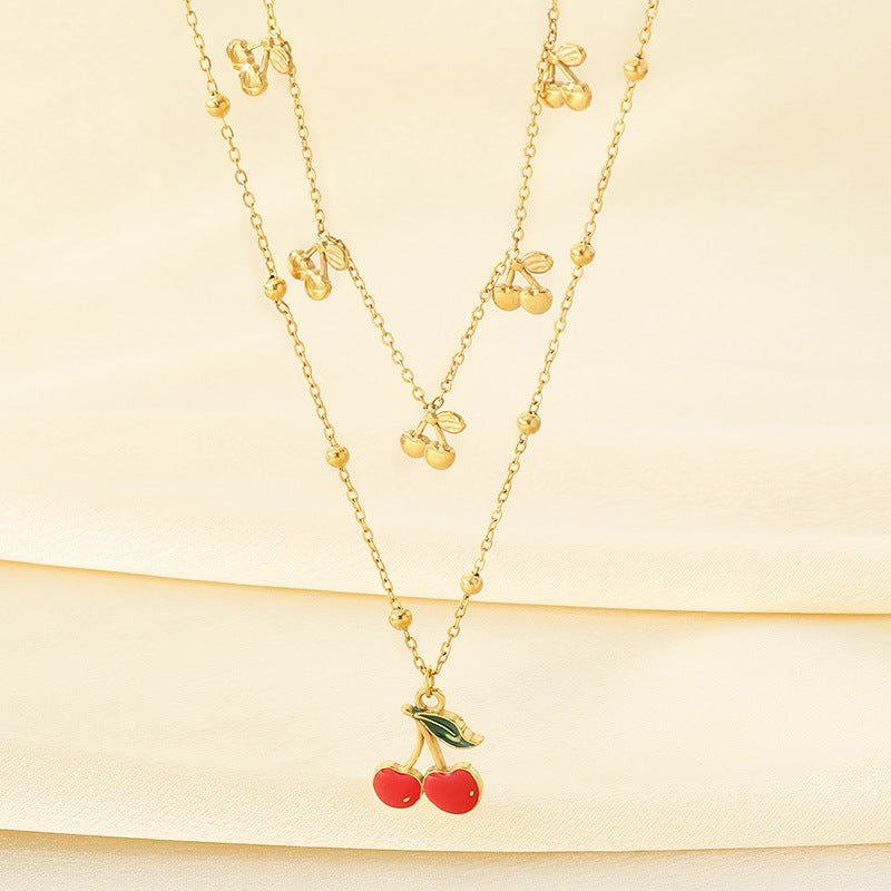 Stainless Steel Cherry Pendant Necklace