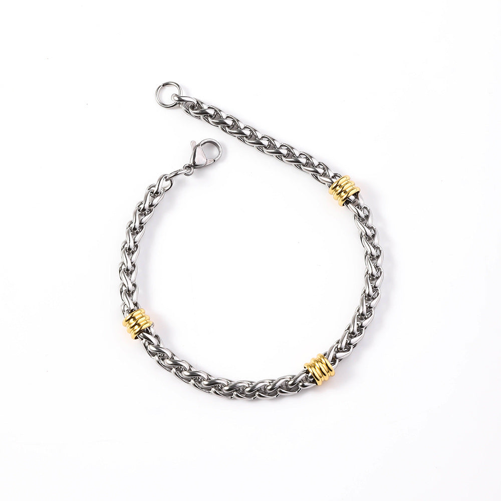 Cross-border stainless steel keel chain string gold bead bracelet, titanium steel long versatile necklace men's simple 5mm flower basket chain