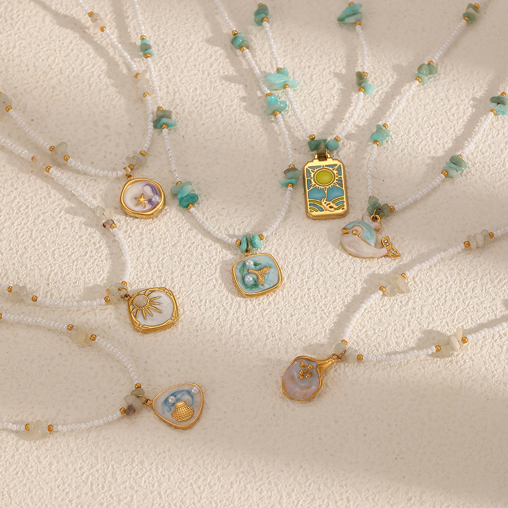 Cross-border European and American stainless steel DIY pendant necklace female versatile high-end pearl chain ocean wind collarbone chain