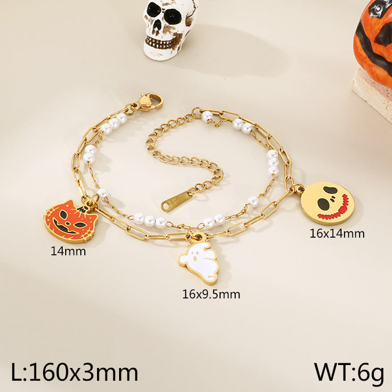 European and American cross-border Halloween new stainless steel 18K gold pumpkin head ghost skull shape bracelet jewelry