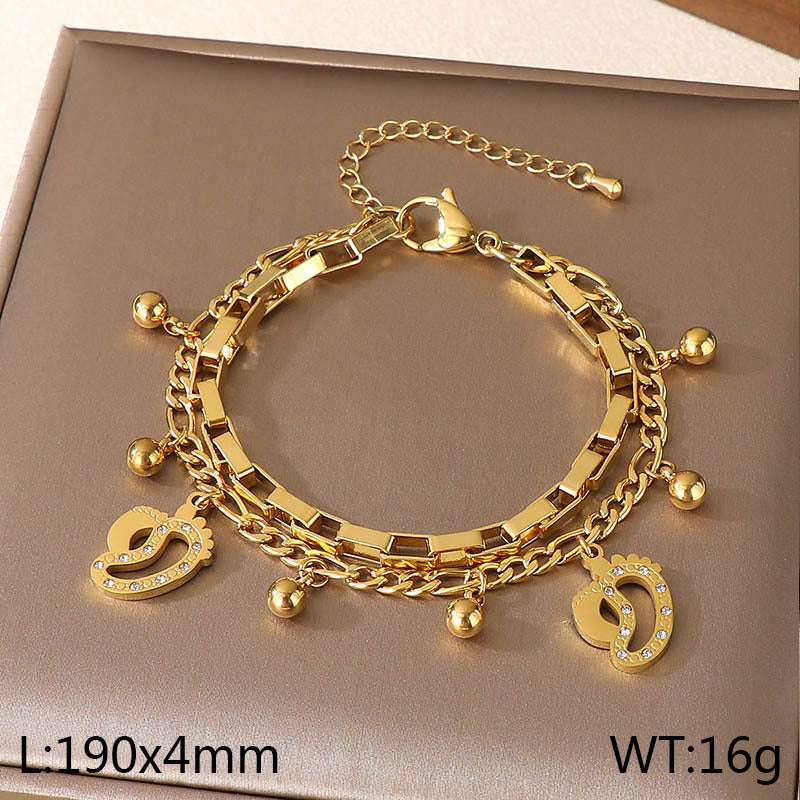 New Mother's Day Versatile Double-layer Love Pendant Stacked with Stainless Steel Versatile Bracelet Spot Mother's Day Style