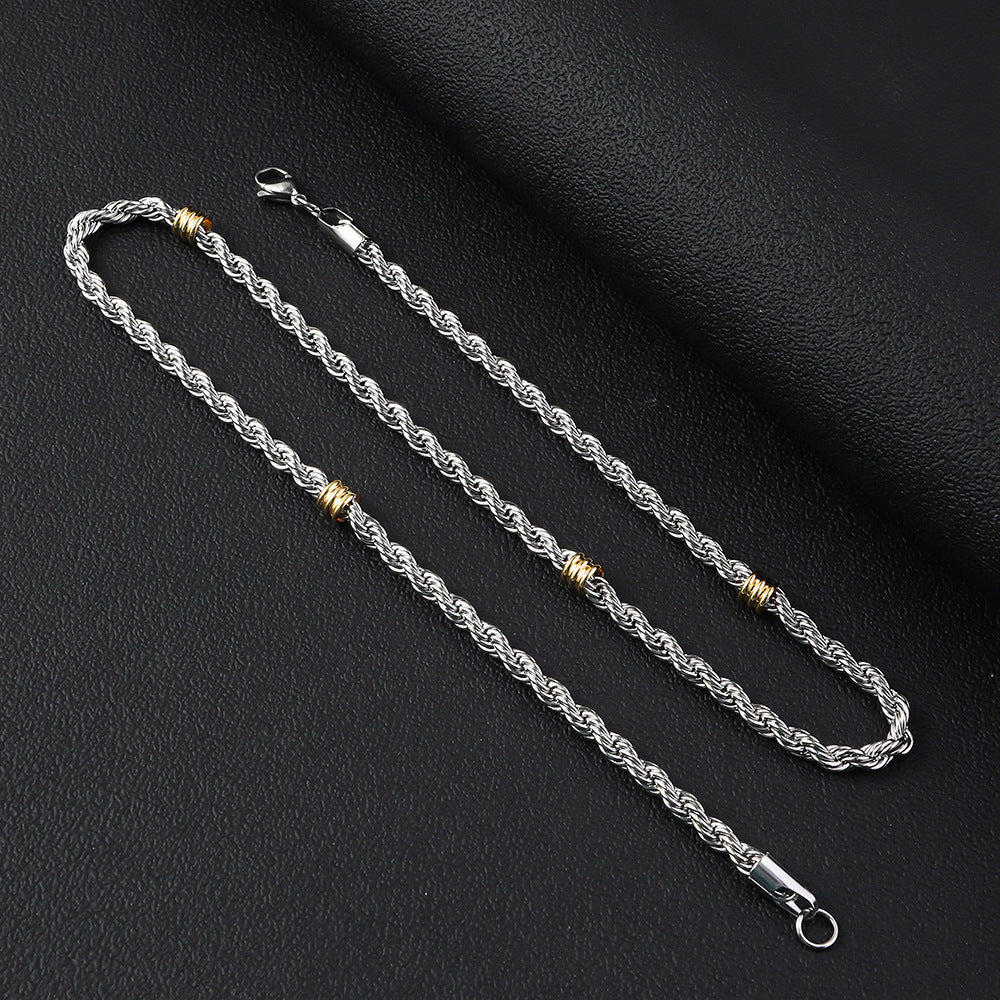 Cross-border stainless steel twist chain string gold bead necklace, titanium steel long necklace men's simple 5.0mm twist bracelet