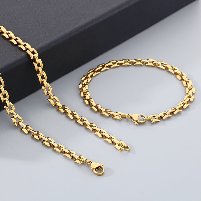 ins fashion high-end versatile bracelet necklace plated with 18k gold light luxury hollow square titanium steel set accessories