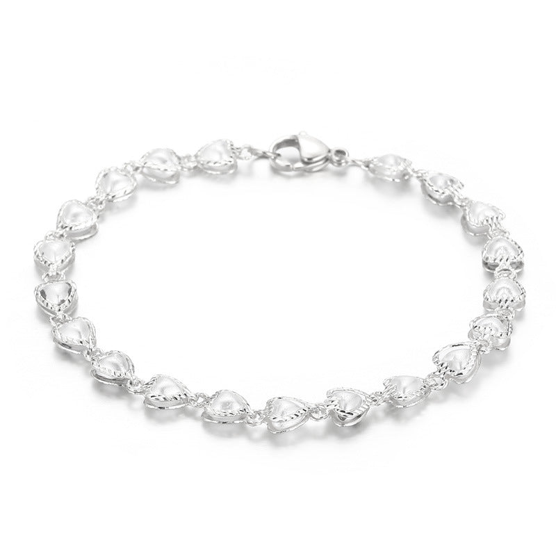 Fresh one-piece love pearl copper bracelet, simple and cold wind design stainless steel splicing bracelet