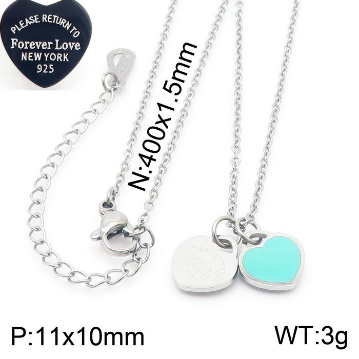 Gold Heart Charm Jewelry Set with Green Enamel Pendant