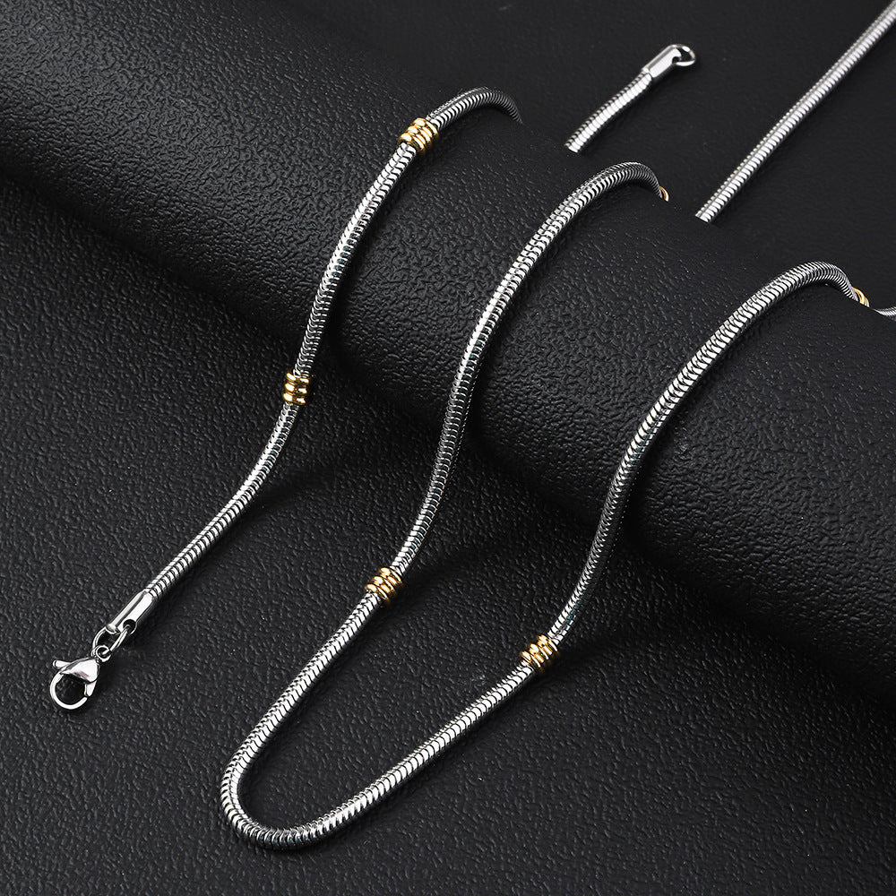 European and American cross-border stainless steel round snake chain string gold bead bracelet, spot supply versatile simple snake bone titanium steel necklace