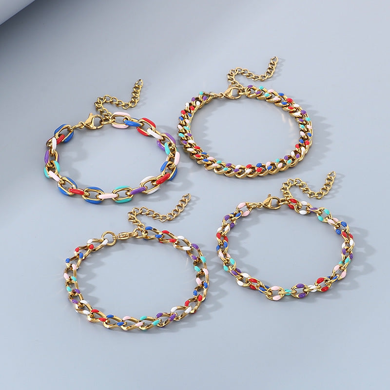 Cross-border personalized fashion color drip titanium stainless steel Cuban chain bracelet unisex titanium steel bracelet bracelet jewelry