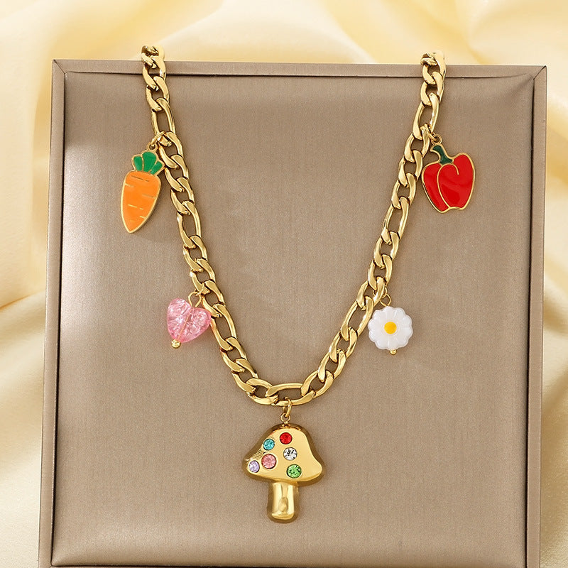 Cross-border stainless steel necklace INS wind handmade DIY niche 18k gold neck chain personalized mushroom carrot bracelet women