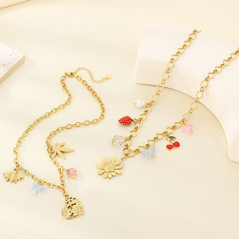 Floral & Charm Chain Necklace Set