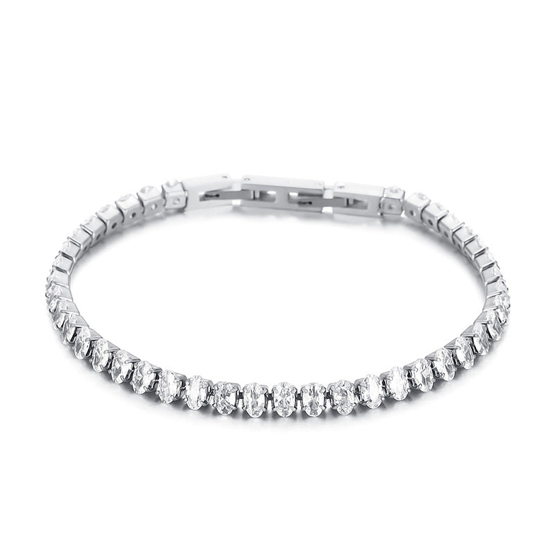 Light luxury Mori series simple and versatile color zircon bracelet female, fashionable titanium steel square chain splicing full diamond bracelet