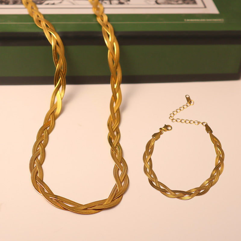 Amazon European and American Simple Vintage Men's and Women's Blade Chains Stainless Steel Twist Flat Snake Bone Chains Necklaces Bracelets Wholesale