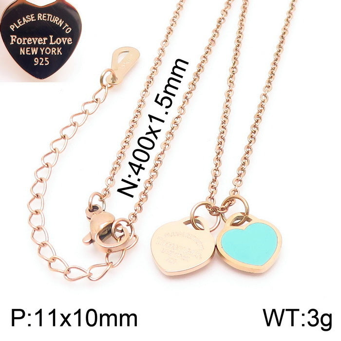 Gold Heart Charm Jewelry Set with Green Enamel Pendant