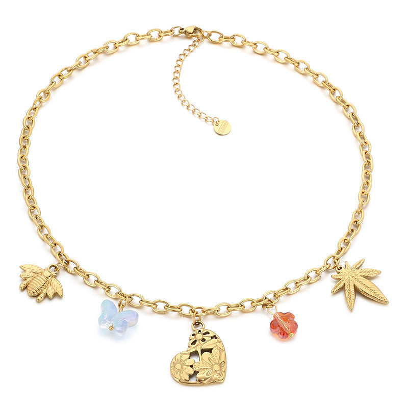Floral & Charm Chain Necklace Set