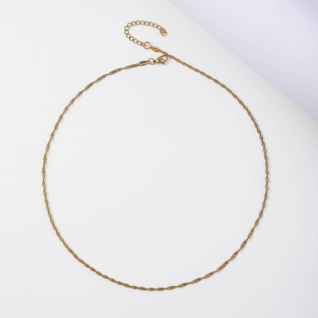 Europe and the United States hot-selling stainless steel twist push dense vacuum electroplating 18K gold plain chain necklace minimalist jewelry titanium steel clavicle chain