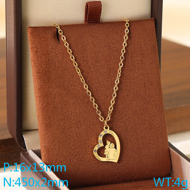 Cross-border Mother's Day style Stainless steel love mom pendant necklace 18K gold simple and versatile high-sense collarbone chain