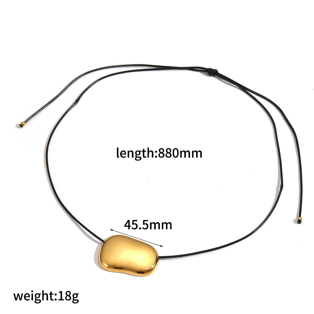 Cross-border European and American wax rope stainless steel necklace long adjustable irregular pendant minimalist collar necklace high sense