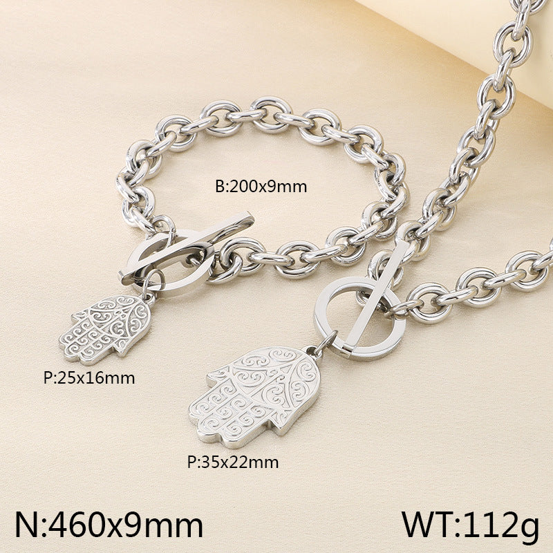 New versatile ins style palm wing pendant set ornaments girls' high-end OT buckle titanium steel bracelet necklace
