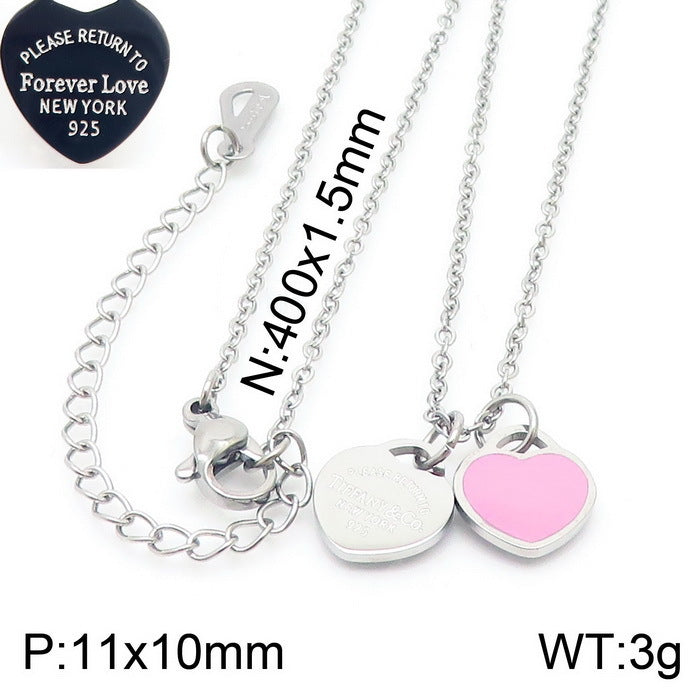 Gold Heart Charm Jewelry Set with Green Enamel Pendant