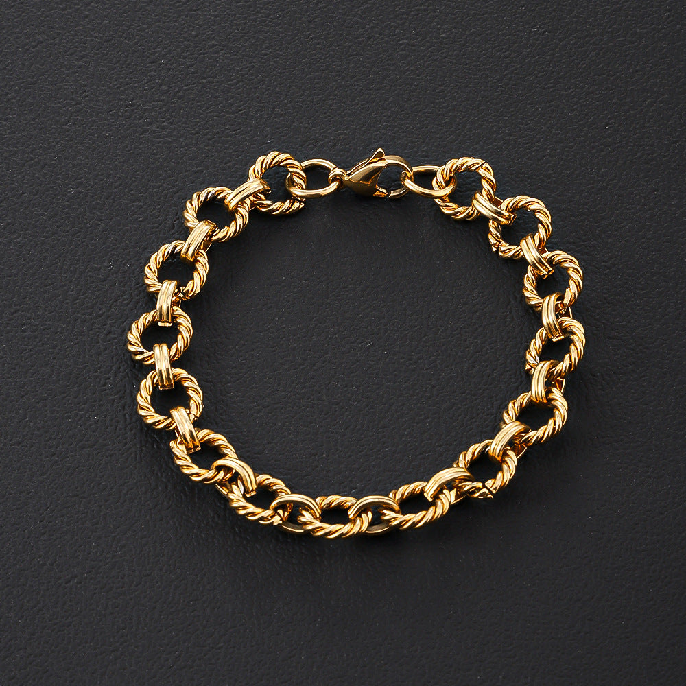 Cross-border stainless steel men's bracelet domineering personality non-fading women's jewelry, electroplated 18k real gold titanium steel bracelet