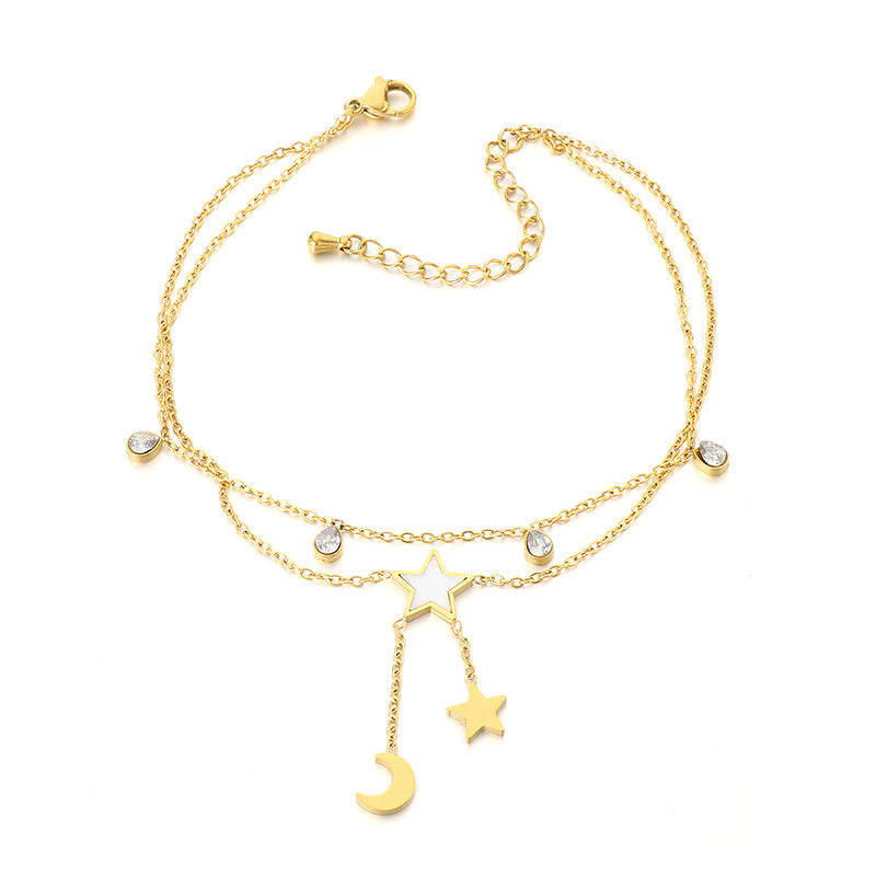 Cross-border beach stainless steel anklet Pentagram Moon Infinity pendant simple 18K gold personalized foot decoration foot chain