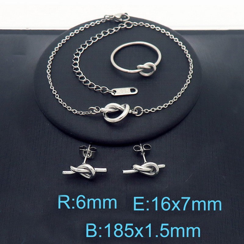 Cross-border fashion versatile rope knot elements stainless steel stud earrings necklace bracelet four-piece set knotted collarbone chain spot
