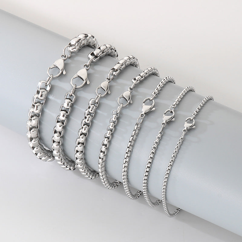 Cross-border ins simple fashion stainless steel square pearl bracelet men's and women's trend versatile plain chain multi-size jewelry