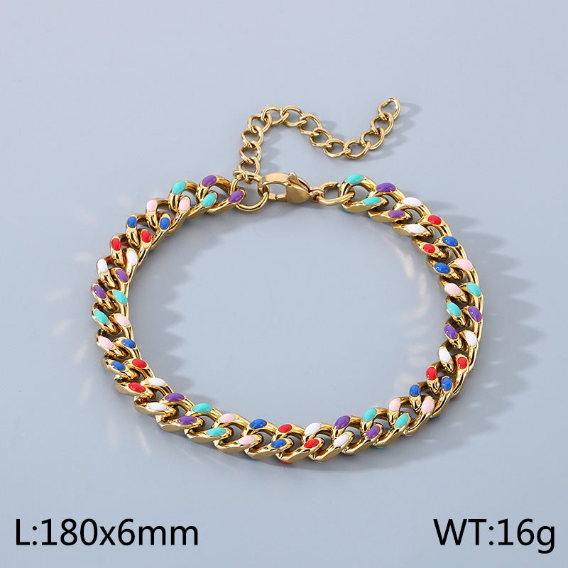 Cross-border personalized fashion color drip titanium stainless steel Cuban chain bracelet unisex titanium steel bracelet bracelet jewelry