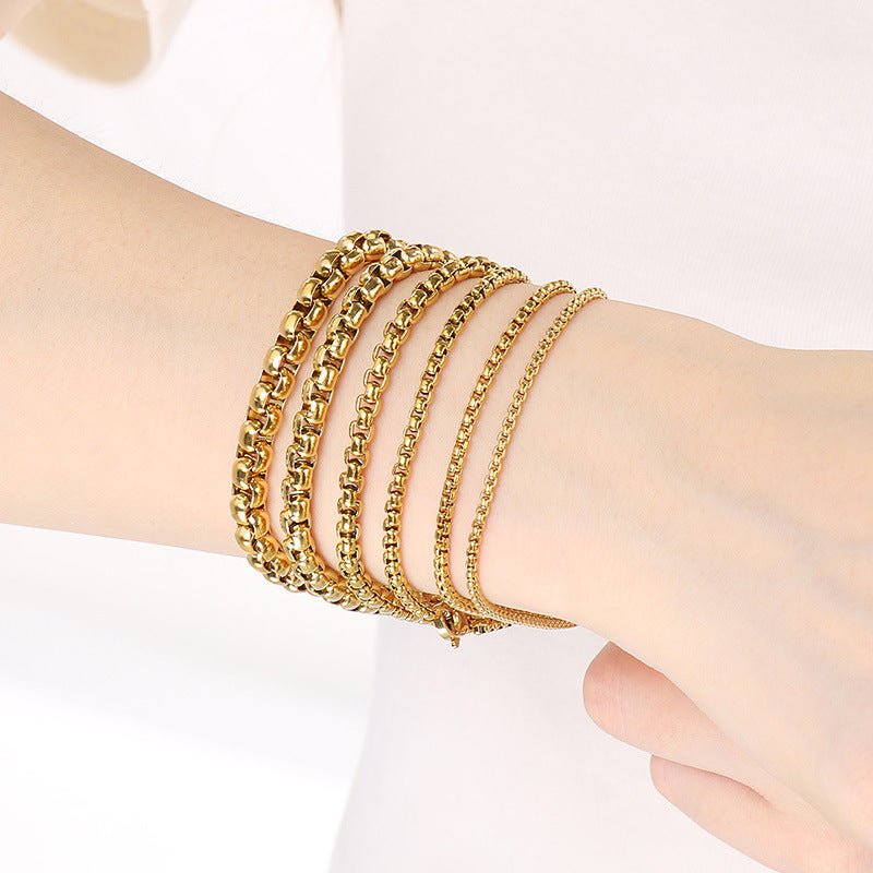 Cross-border ins simple fashion stainless steel square pearl bracelet men's and women's trend versatile plain chain multi-size jewelry