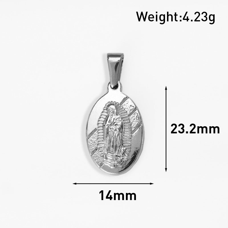 European and American cross-border blue diamond-encrusted eyes Virgin portrait pendant stainless steel retro tag DIY jewelry simple