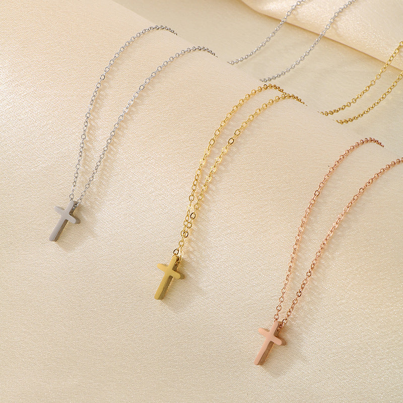 Cross-border fashion simple cross necklace does not fade stainless steel personalized pendant collarbone chain high-end accessories