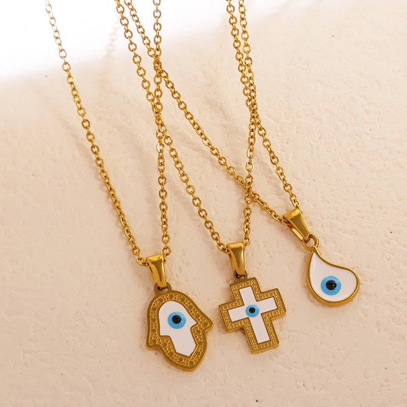 European and American blue eyes devil eye pendant necklace ethnic style vacation clavicle chain plated 24k gold vintage accessories for women