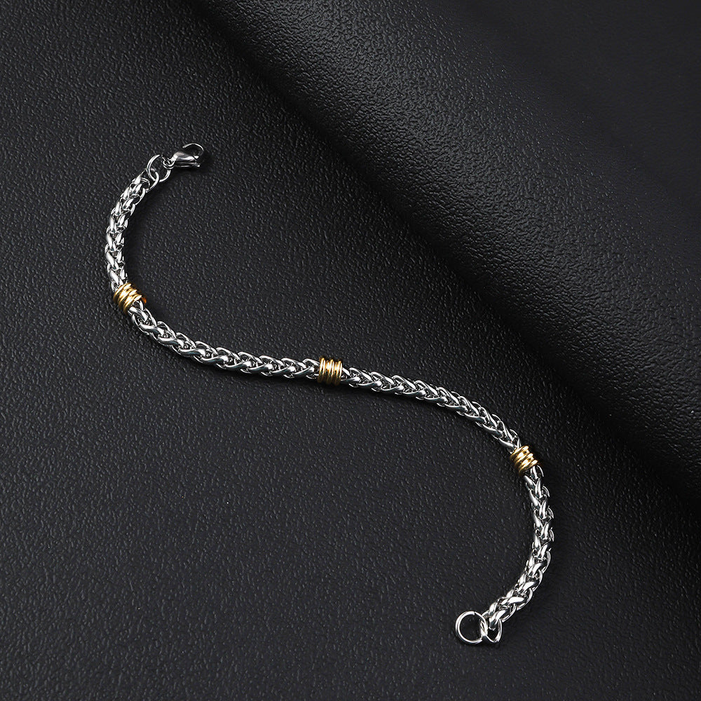 Cross-border stainless steel keel chain string gold bead bracelet, titanium steel long versatile necklace men's simple 5mm flower basket chain