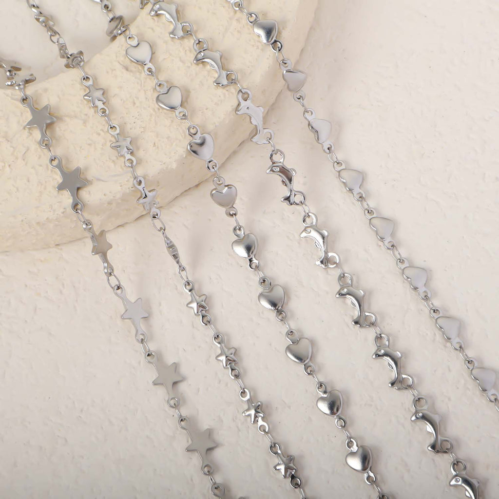 European and American cross-border stainless steel vacuum electroplating gold peach heart dolphin five-pointed star necklace handmade chain jewelry accessories wholesale