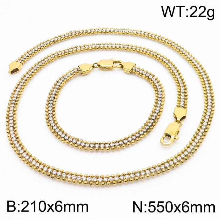 Gold Double-Row Crystal Necklace & Bracelet Set