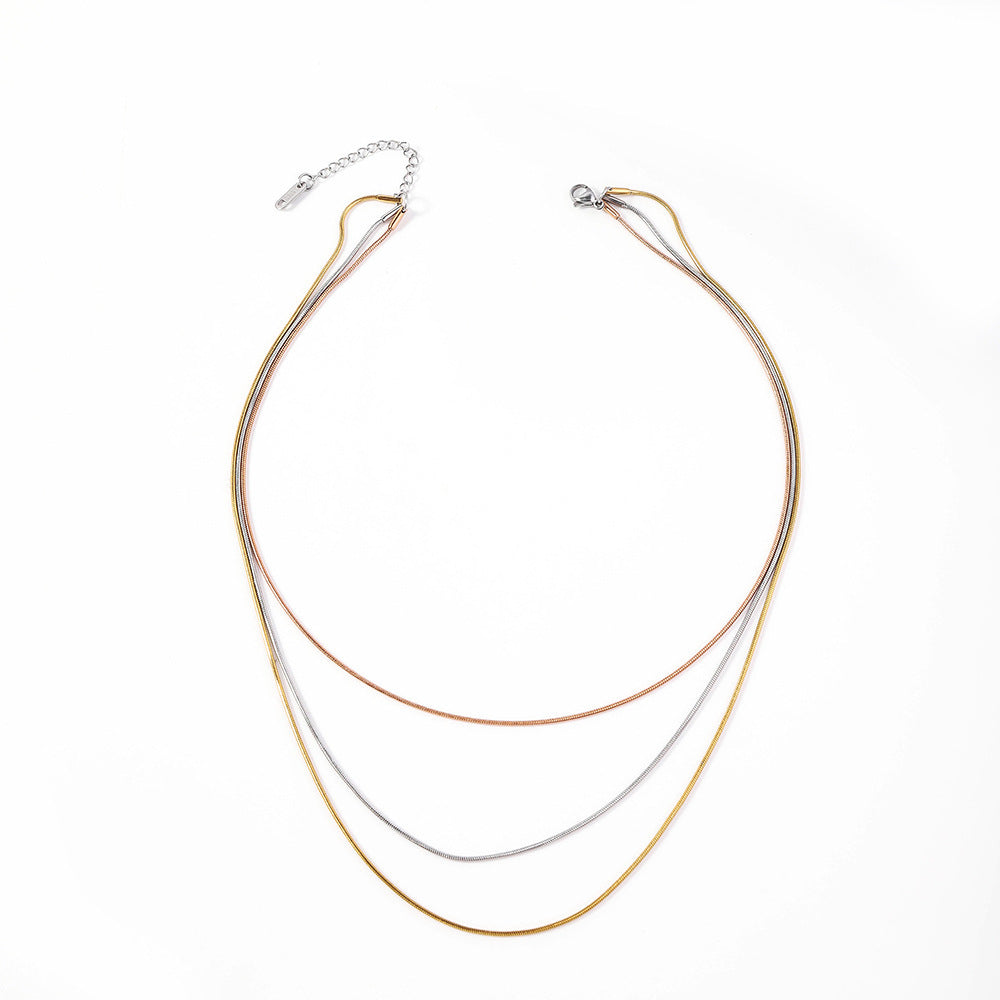 Cross-border stainless steel multi-layer stacked snake bone chain female versatile high-sense collarbone chain wholesale ins wind round snake necklace