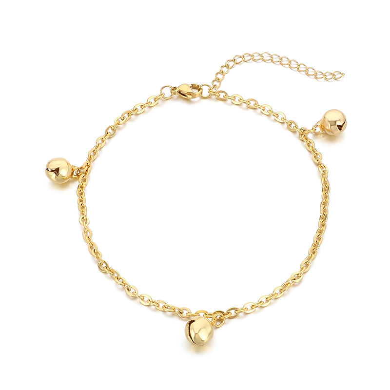 Cold wind ins design bell anklet temperament round bead stainless steel anklet gift for girlfriends and girlfriends