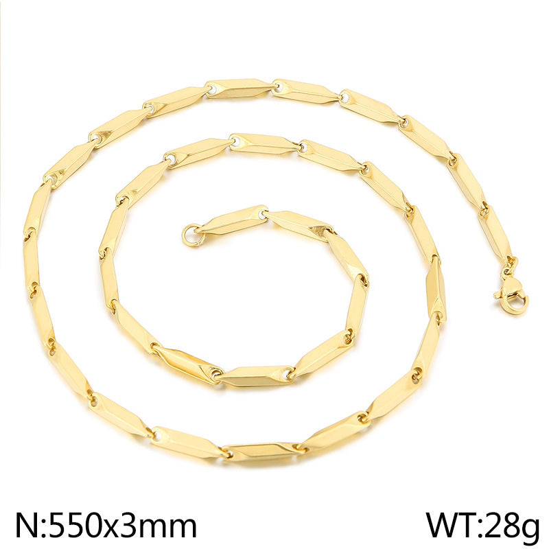 Trendy Brand Versatile Stainless Steel Stick Chain 3MM Thick Diamond Shape Melon Seed Chain Necklace Men's and Women's Titanium Steel Necklace Jewelry Wholesale
