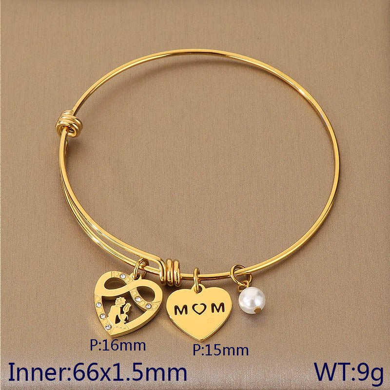 European and American cross-border family hand jewelry love retractable bracelet fashion creative stainless steel MOM Mother's Day gift