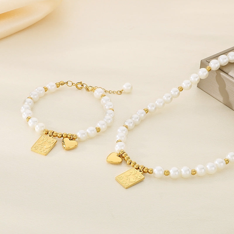 Stainless Steel Heart & Lucky Tag Pendant Jewelry Set