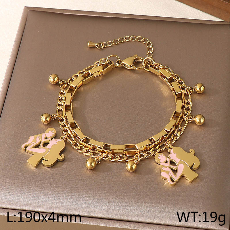 New Mother's Day Versatile Double-layer Love Pendant Stacked with Stainless Steel Versatile Bracelet Spot Mother's Day Style