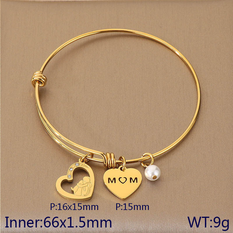 European and American cross-border family hand jewelry love retractable bracelet fashion creative stainless steel MOM Mother's Day gift