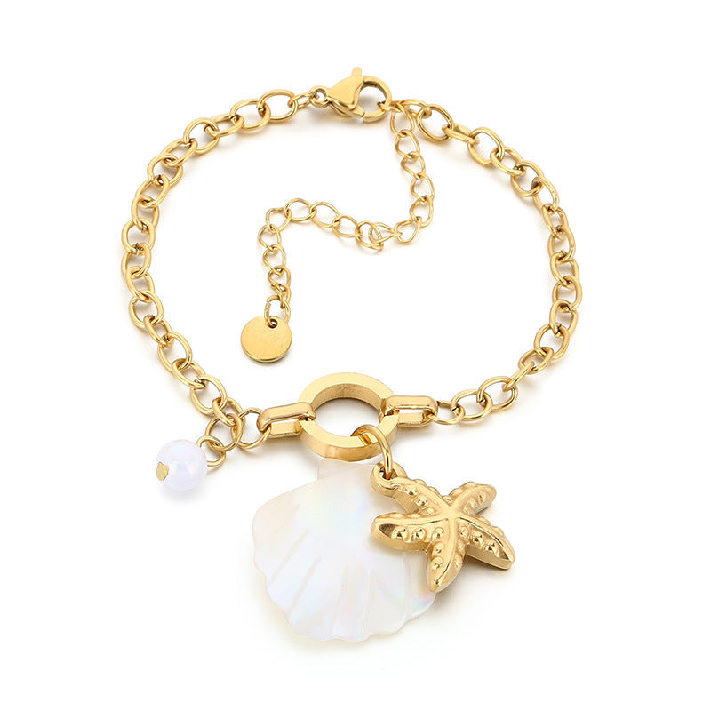 Beach Wind Ocean Series Starfish Dolphin Sea Fish Sea Turtle Element Shell Pendant Seaside Holiday Stainless Steel Bracelet