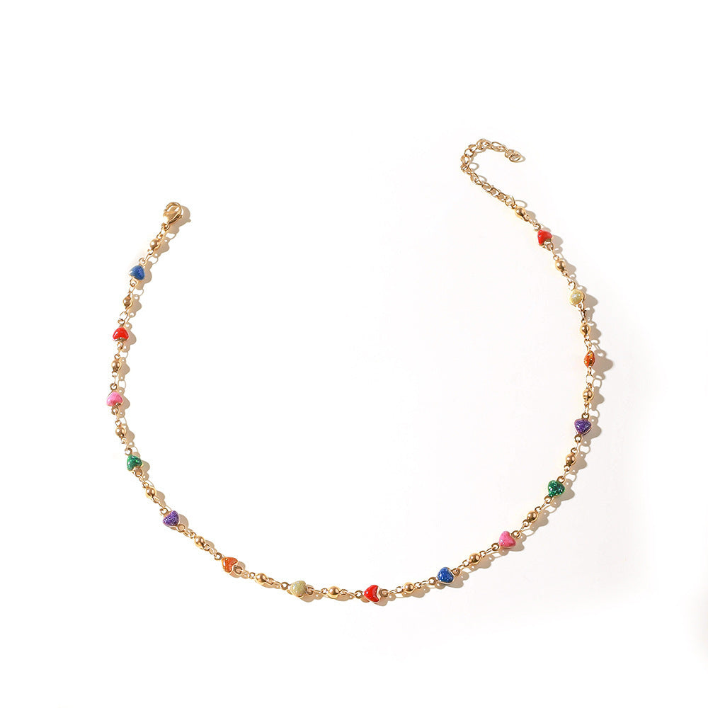 Cross-border hot selling stainless steel oil dripping necklace 18K real gold electroplating anklet love color new titanium steel bracelet