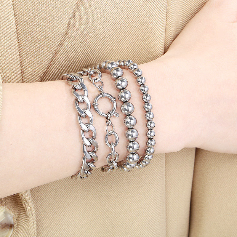 Simple metal mix and match beaded layering versatile bracelet set titanium steel Cuban chain jewelry 4-piece set bracelet