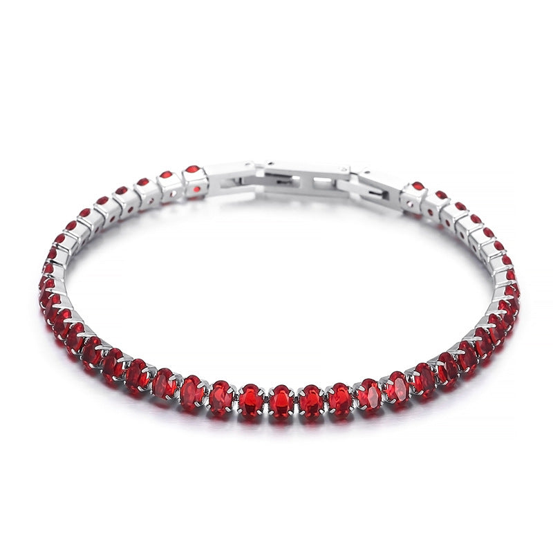 Light luxury Mori series simple and versatile color zircon bracelet female, fashionable titanium steel square chain splicing full diamond bracelet