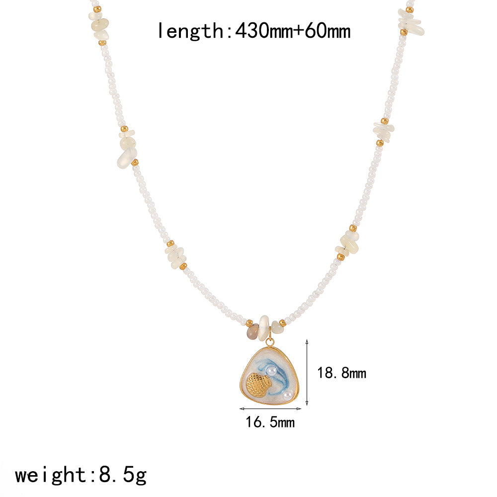 Cross-border European and American stainless steel DIY pendant necklace female versatile high-end pearl chain ocean wind collarbone chain