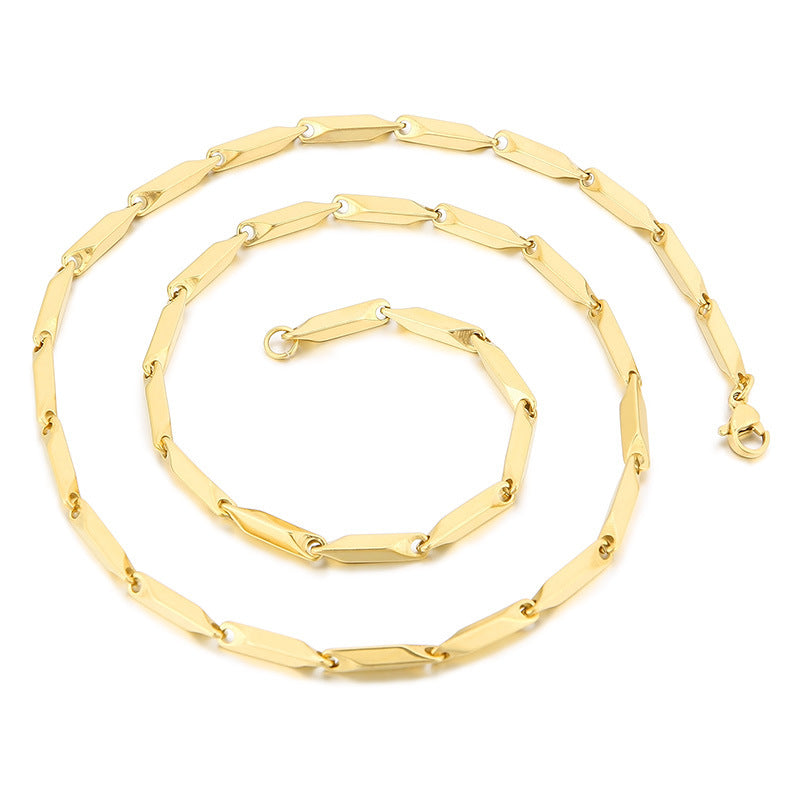 Trendy Brand Versatile Stainless Steel Stick Chain 3MM Thick Diamond Shape Melon Seed Chain Necklace Men's and Women's Titanium Steel Necklace Jewelry Wholesale