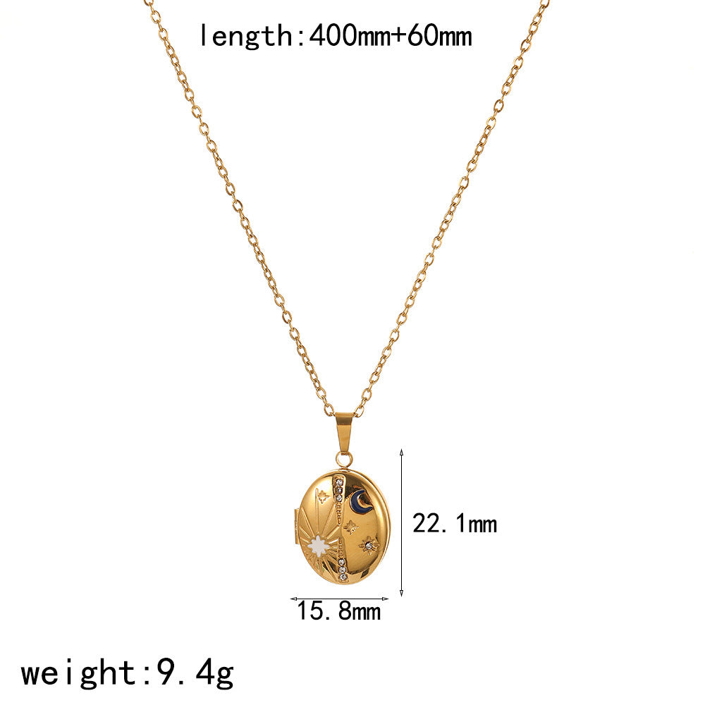 Cross-border AliExpress Stainless Steel Album Necklace Female Personality Niche Design Sense Long Photo Frame Pendant Clavicle Chain