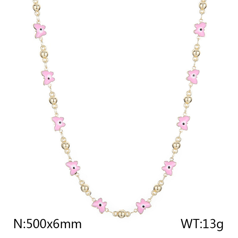 Creative Fashion ins Stainless Steel Butterfly Devil's Eye Necklace, Color Oil Drip Bead Copper Necklace Jewelry